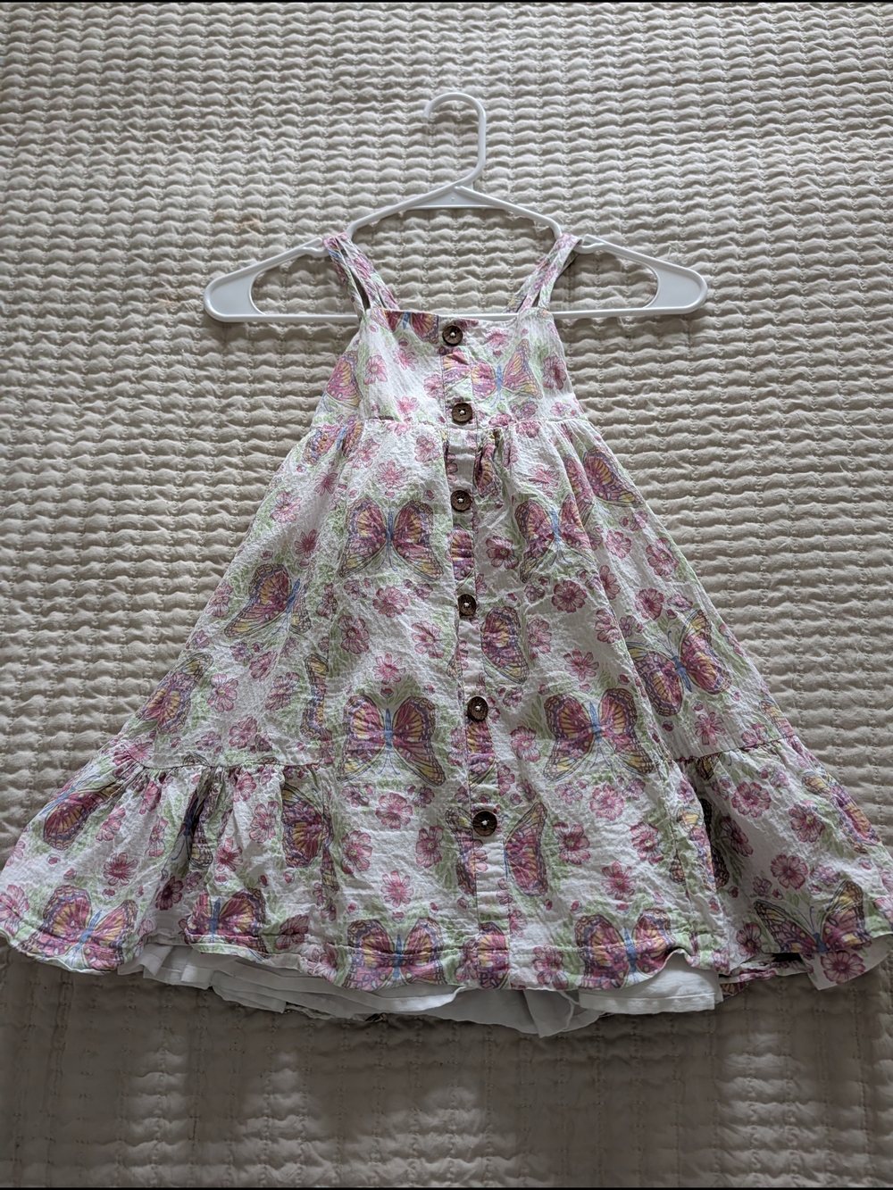 Joie Girls' Butterfly Print Sundress in White, Pink, Purple, Green